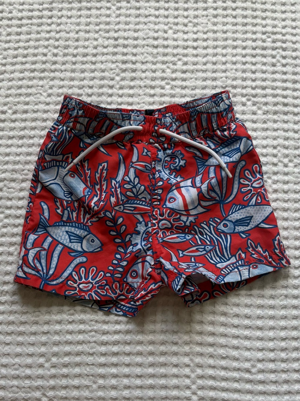 Janie And Jack Fish Print Swim Trunks Red Blue Underwater Bathing Suit 6-12M